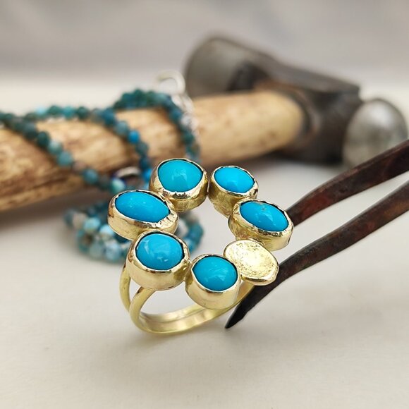 Turquoise ring. 14K solid yellow gold ring with Turquoise. Handmade ring. - Picture 6 of 14